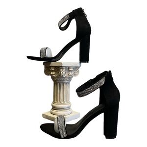 Black High Heel Rhinestone Decoration Zipper Closure Evening Party Roman Sandals